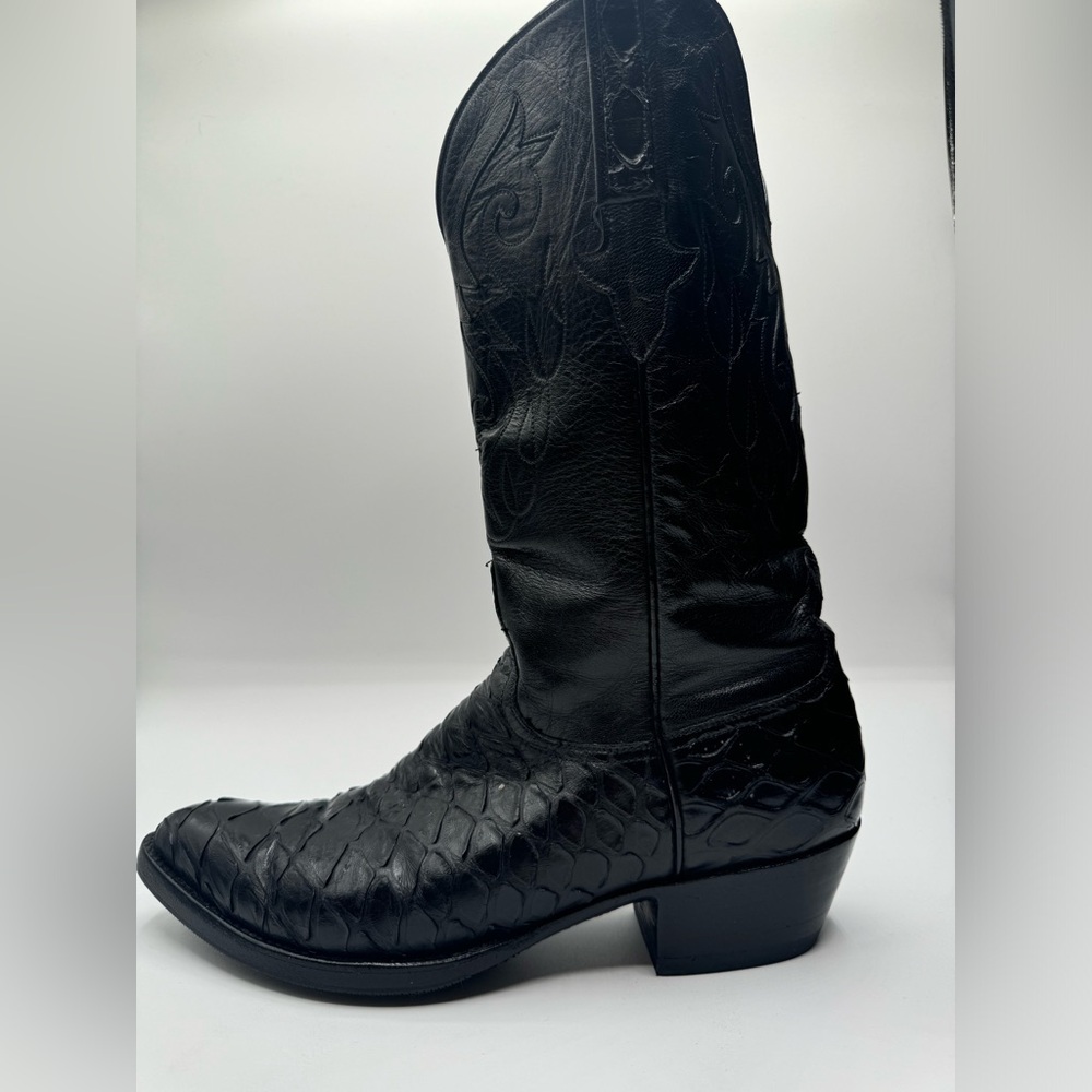 Lucchese Crocodile Western Boots Black Leather Cowboy Boots 8 1/2 - Picture 3 of 9